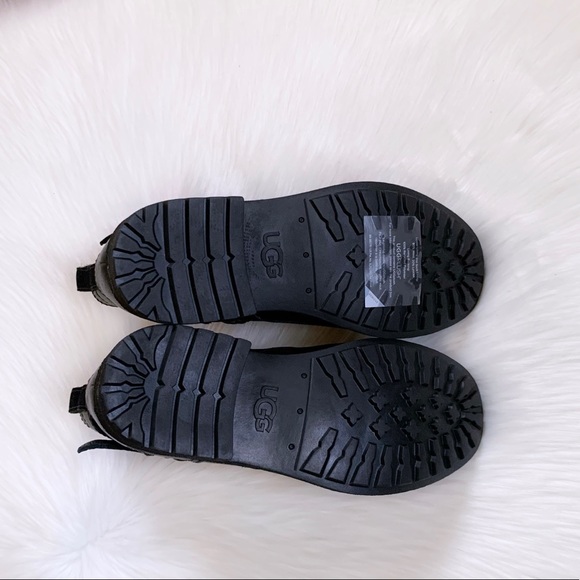 UGG Jaidyn Black Leather Cozy Combat Boots - Picture 9 of 9